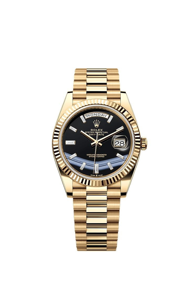 Rolex Day-Date 40 Presidential dial, Fluted Bezel, President bracelet, 2022 model Yellow gold Watch 228238-0004