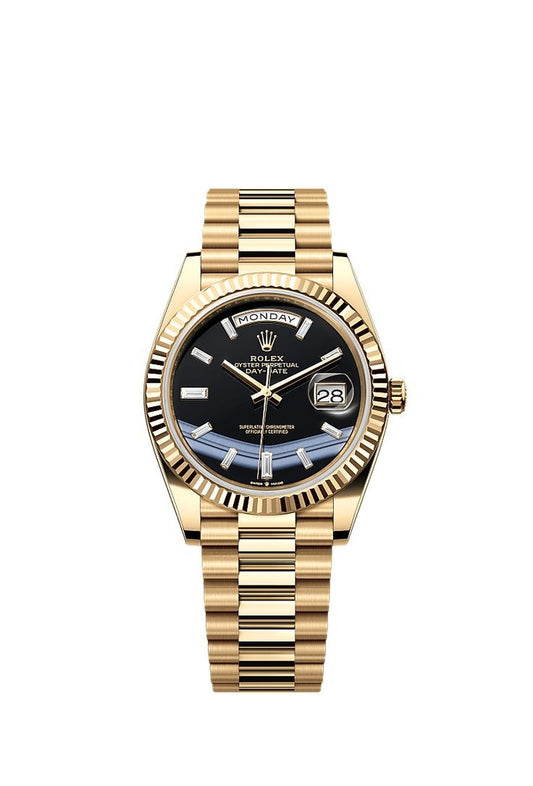 Rolex Day-Date 40 Presidential dial, Fluted Bezel, President bracelet, 2022 model Yellow gold Watch 228238-0004